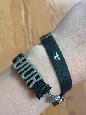 Dior Black Leather Logo Bracelet / Choker Gift With Purchase
